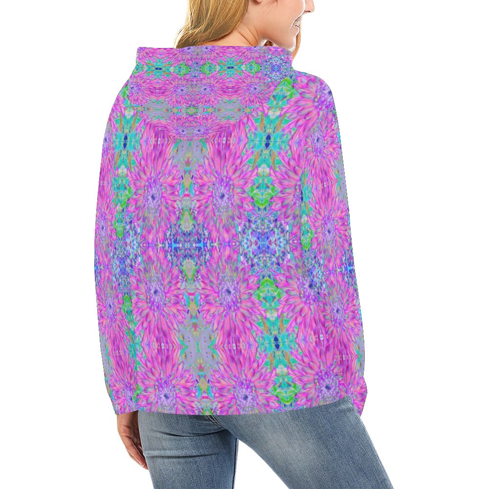 Hoodies for Women, Cool Magenta, Pink and Purple Dahlia Pattern