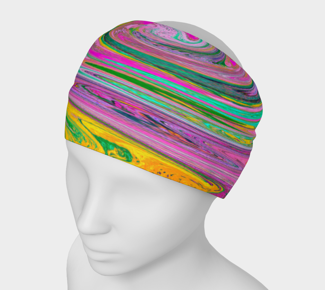Headband, Groovy Abstract Retro Pink and Mint Green Swirl