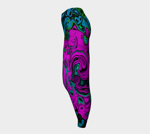Trippy Artsy Leggings for Women, Bold Magenta Abstract Groovy Liquid Art Swirl