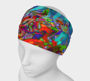 Wide Fabric Headband, Psychedelic Blue Wildflowers in the Garden, Face Covering