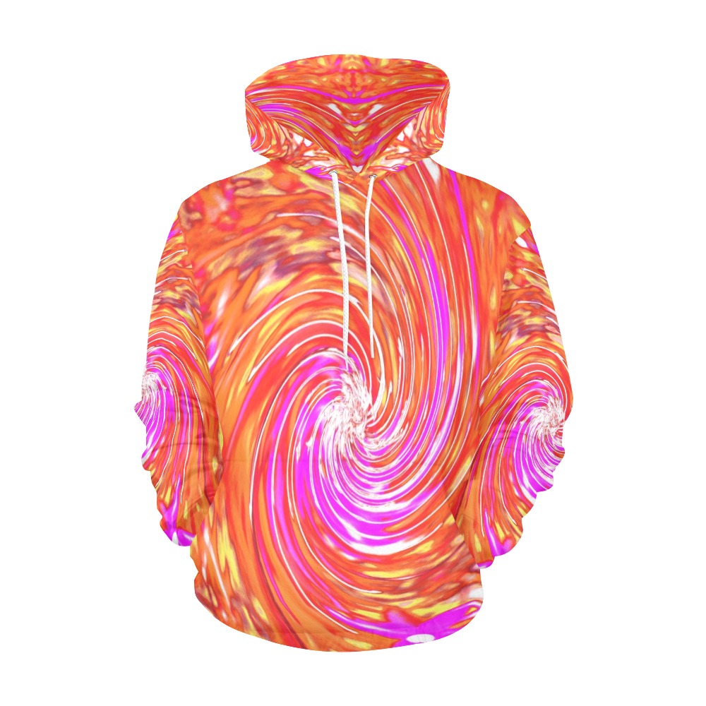 Hoodies for Women, Abstract Retro Magenta and Autumn Colors Floral Swirl