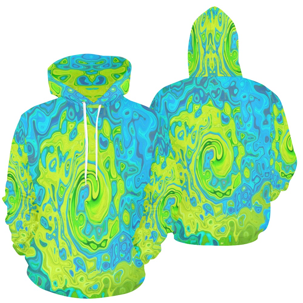 Hoodies for Women, Groovy Chartreuse and Aquamarine Liquid Swirl