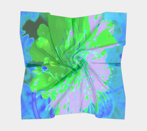 Square Scarves for Women, Abstract Pincushion Flower in Lavender and Green
