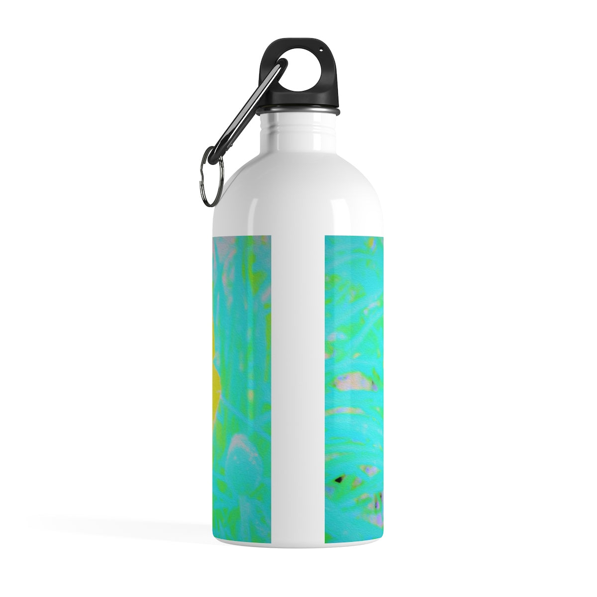 Stainless Steel Water Bottle, Yellow Poppy with Hot Pink Center on Turquoise