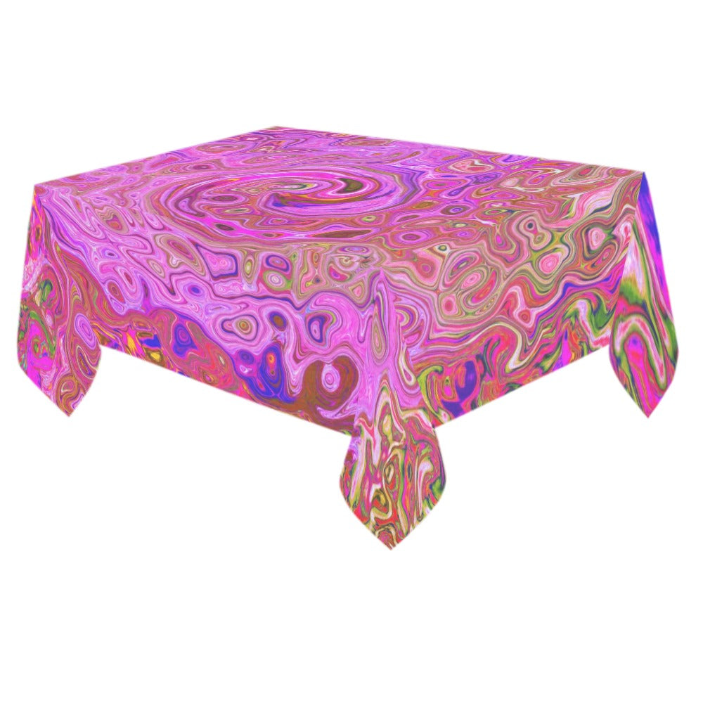 Tablecloths for Rectangular Tables, Hot Pink Marbled Colors Abstract Retro Swirl - 84 x 60"