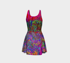 Fit and Flare Dresses, Psychedelic Impressionistic Garden Landscape