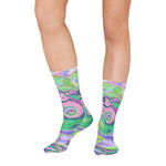 Socks for Women, Groovy Abstract Aqua and Navy Lava Swirl