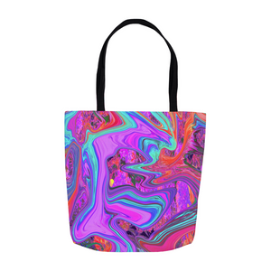 Tote Bags, Retro Purple, Blue and Orange Abstract Liquid Art