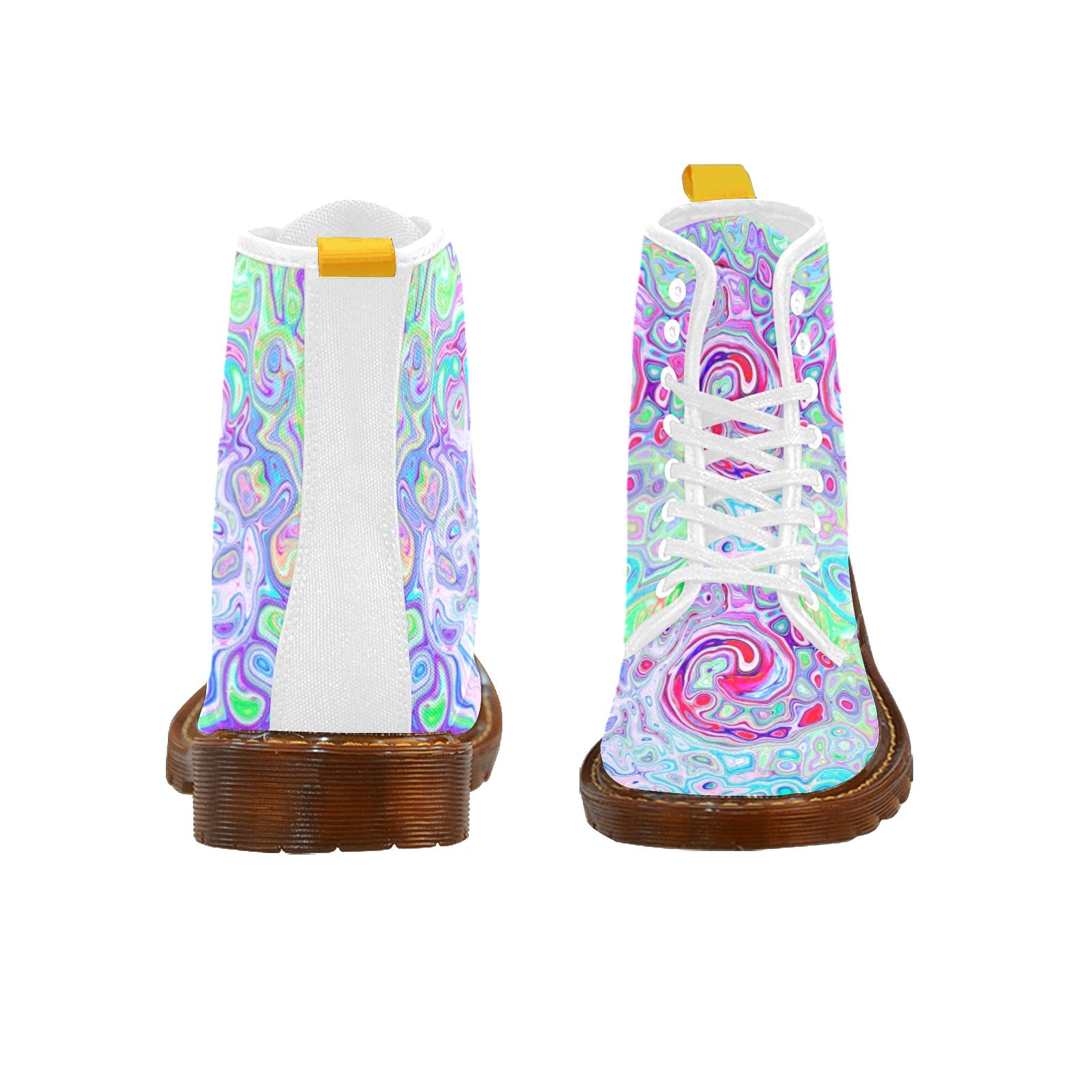 Boots for Women, Groovy Abstract Retro Pink and Green Swirl - White