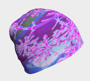 Beanie Hat, Cool Abstract Retro Nature in Hot Pink and Purple