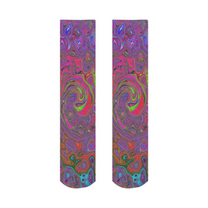 Socks for Women, Psychedelic Groovy Magenta Retro Liquid Swirl