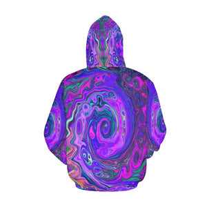 Hoodies for Women, Groovy Abstract Retro Magenta and Purple Swirl