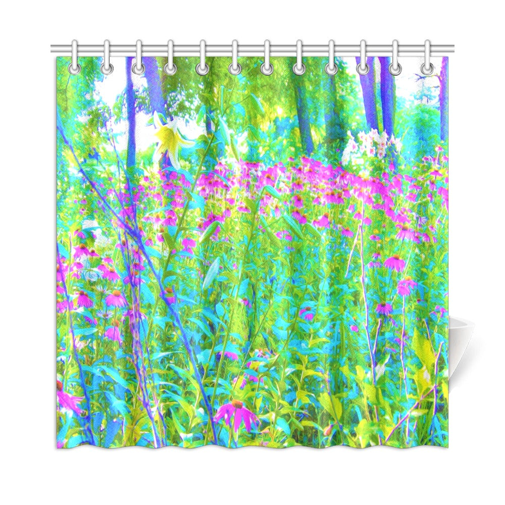 Shower Curtains, Aqua Blue Impressionistic Garden Landscape