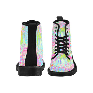 Boots for Women, Aqua and Hot Pink Sunrise in My Rubio Garden - Black