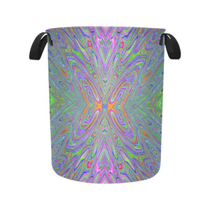 Fabric Laundry Basket with Handles, Abstract Trippy Purple, Orange and Lime Green Butterfly