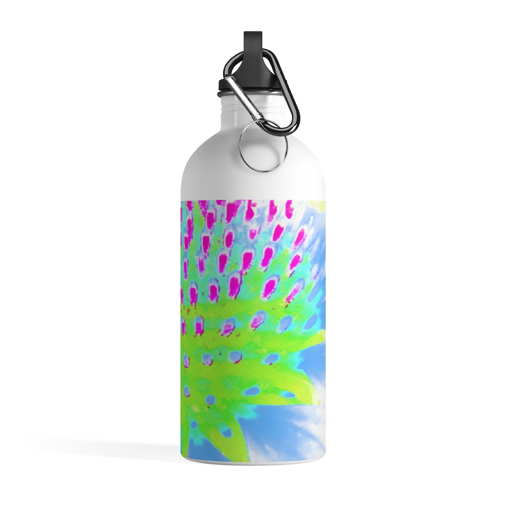 Stainless Steel Water Bottle, Lime Green and Purple Abstract Cone Flower