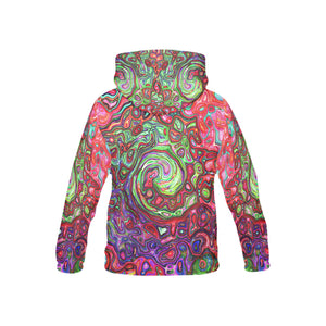 Hoodies for Kids, Watercolor Red Groovy Abstract Retro Liquid Swirl