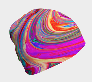 Beanie Hats, Colorful Rainbow Swirl Retro Abstract Design