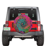 Spare Tire Covers, Trippy Turquoise Abstract Retro Liquid Swirl - Small