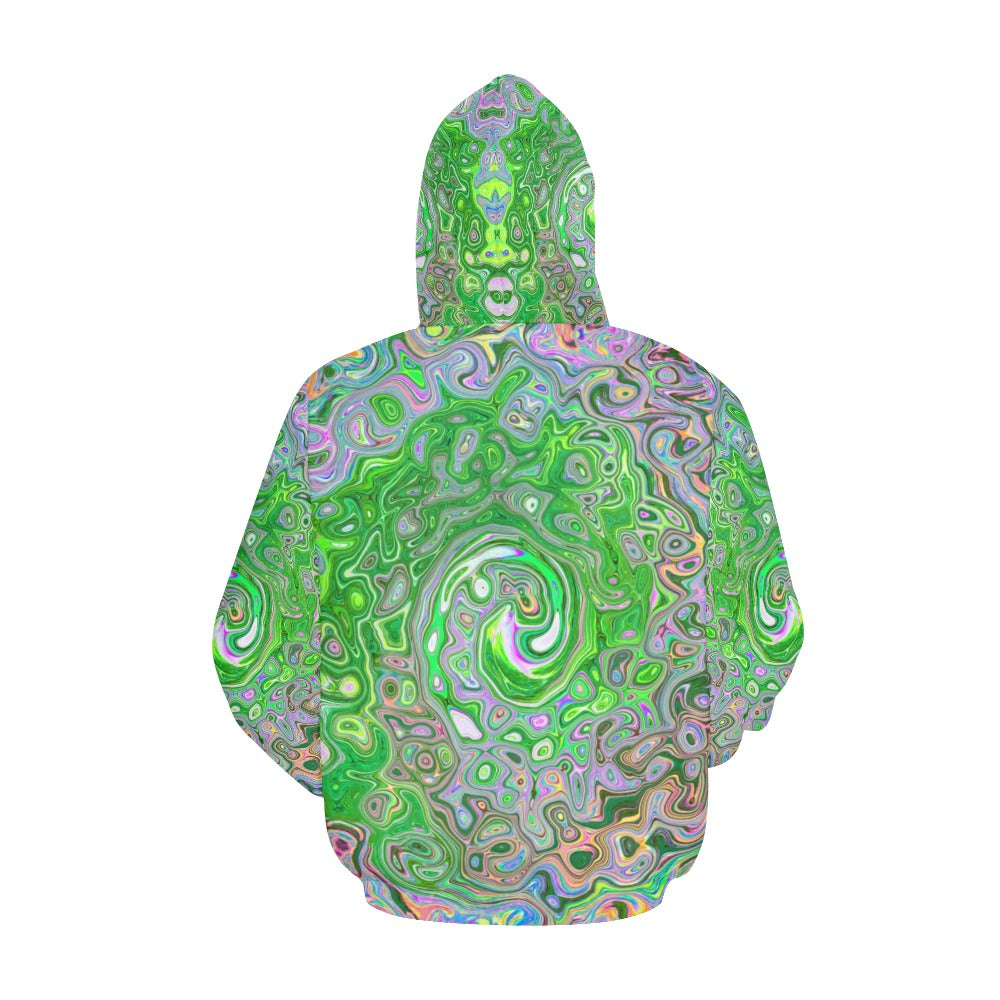 Hoodies for Women, Trippy Lime Green and Pink Abstract Retro Swirl