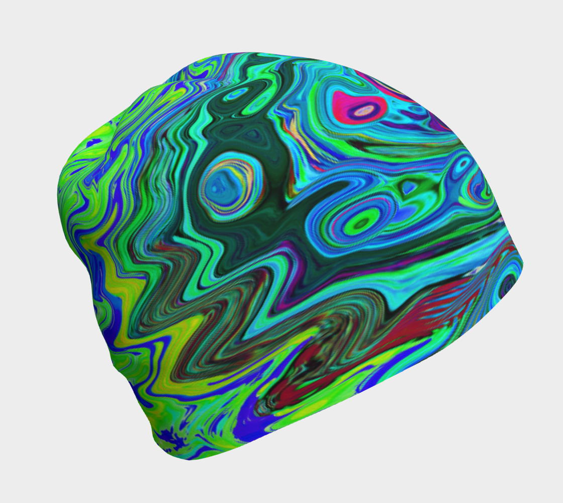 Beanie Hats, Groovy Abstract Retro Green and Blue Swirl