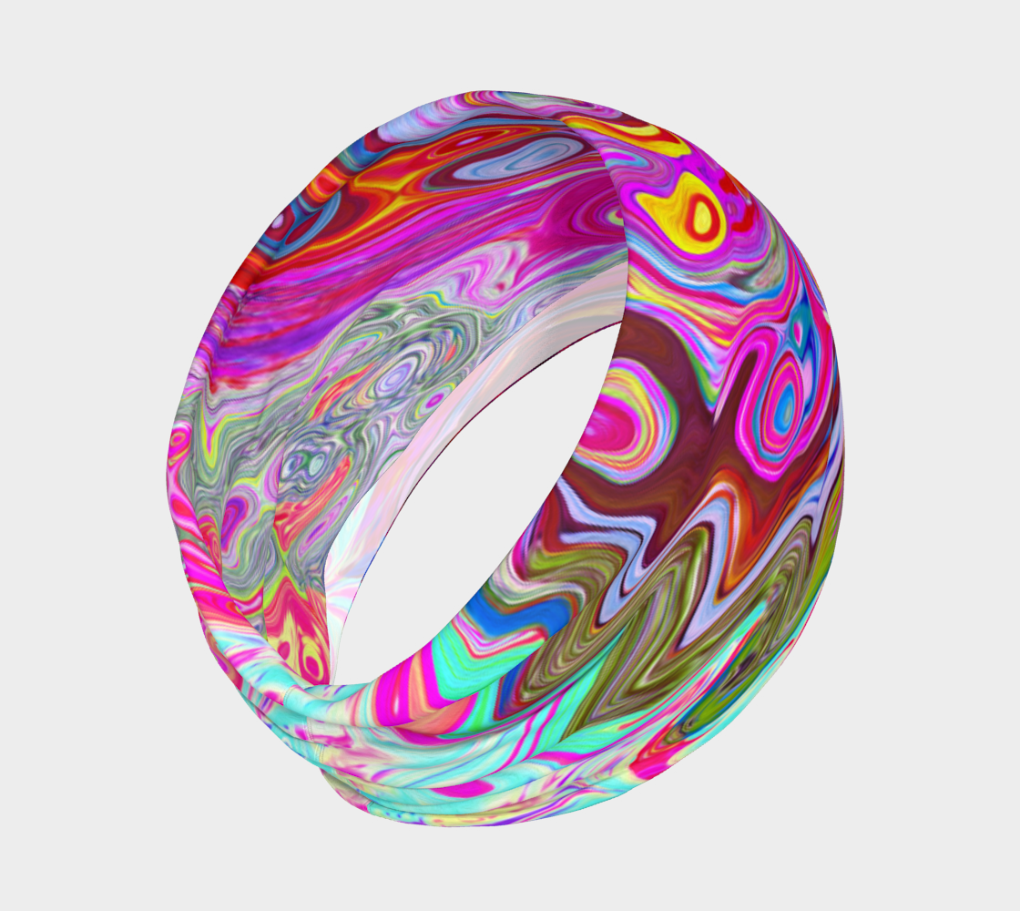 Wide Fabric Headband, Groovy Abstract Retro Hot Pink and Blue Swirl, Face Covering