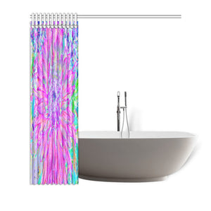 Shower Curtains, Cool Pink Blue and Purple Artsy Dahlia Bloom - 72 x 72