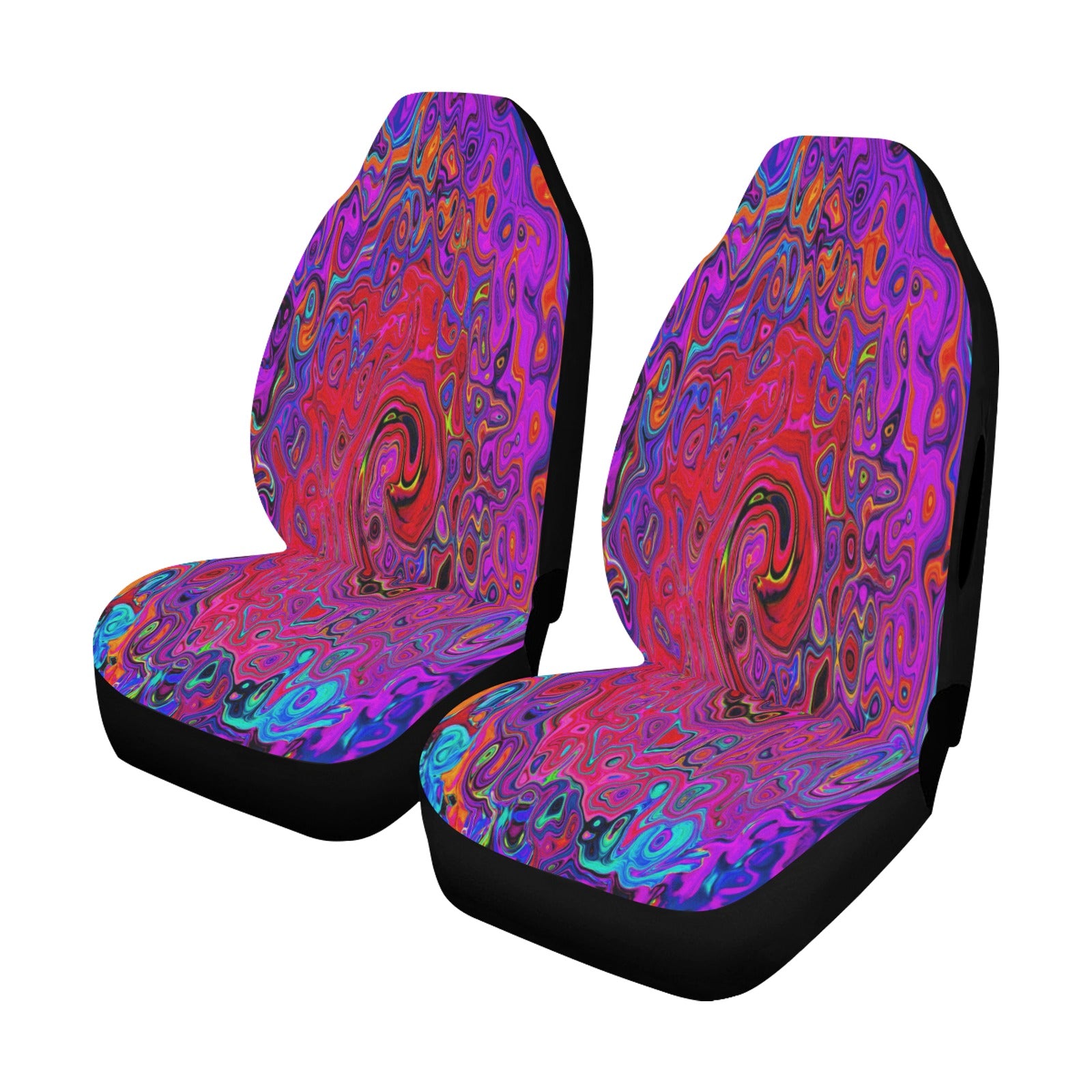 Car Seat Covers, Trippy Red and Purple Abstract Retro Liquid Swirl