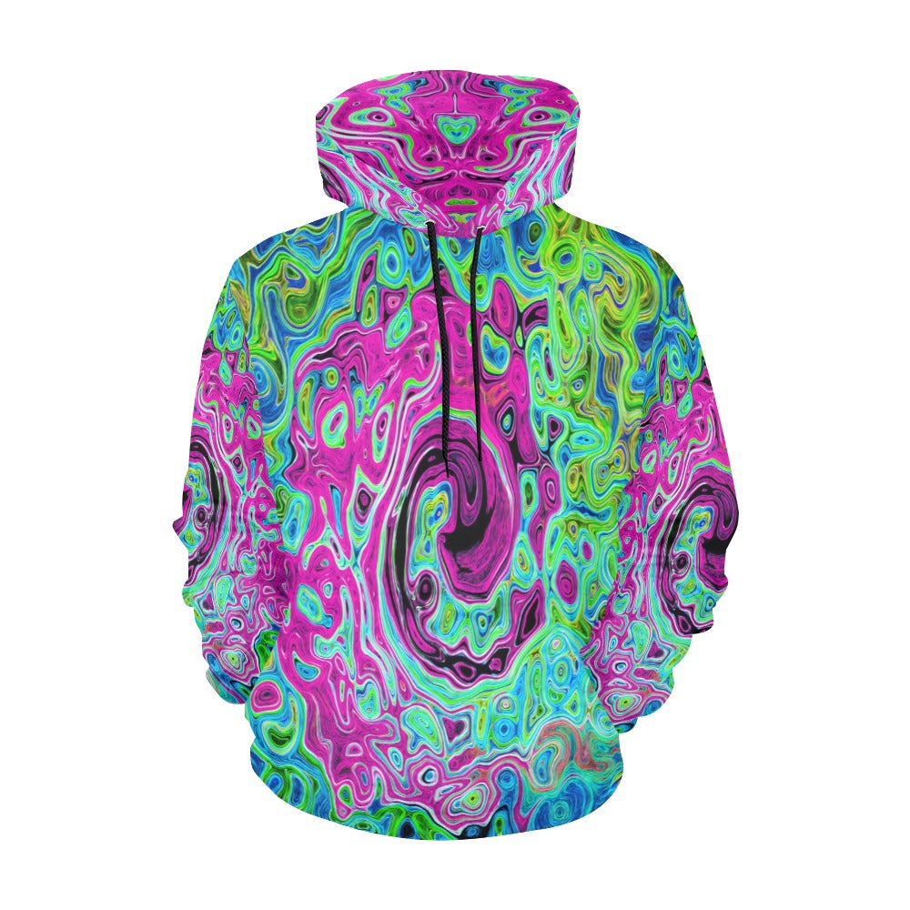 Hoodies for Women, Hot Pink and Blue Groovy Abstract Retro Liquid Swirl
