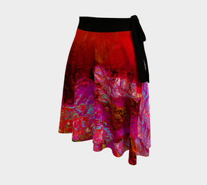 Artsy Wrap Skirts, Psychedelic Trippy Retro Red Hibiscus Flower