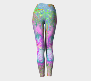 Artsy Yoga Leggings, Psychedelic Hot Pink and Ultra-Violet Hibiscus