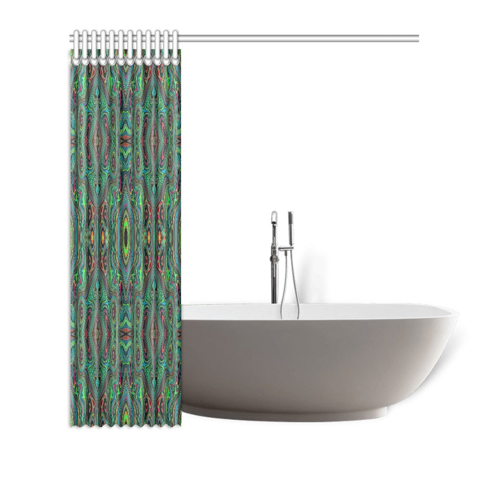 Shower Curtains, Trippy Retro Black and Lime Green Abstract Pattern