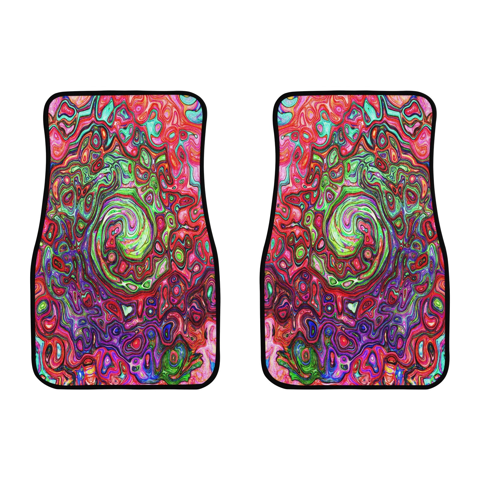Car Floor Mats, Watercolor Red Groovy Abstract Retro Liquid Swirl - Front Set of Two