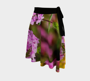 Artsy Wrap Skirt, Pink Garden Phlox on Gold Garden