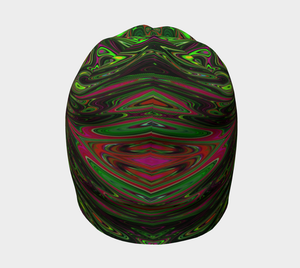 Beanie Hats, Trippy Retro Lime Green Abstract Butterfly