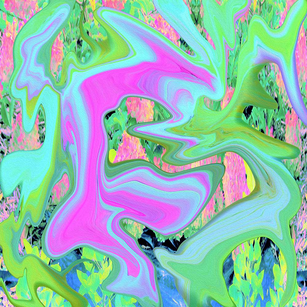 Hoodies for Men, Retro Pink and Light Blue Liquid Art on Hydrangea