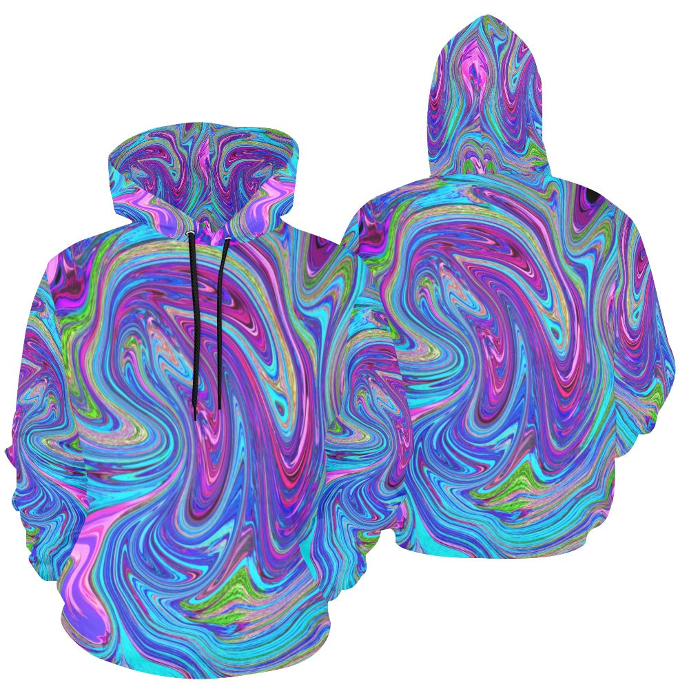 Hoodies for Men, Blue, Pink and Purple Groovy Abstract Retro Art