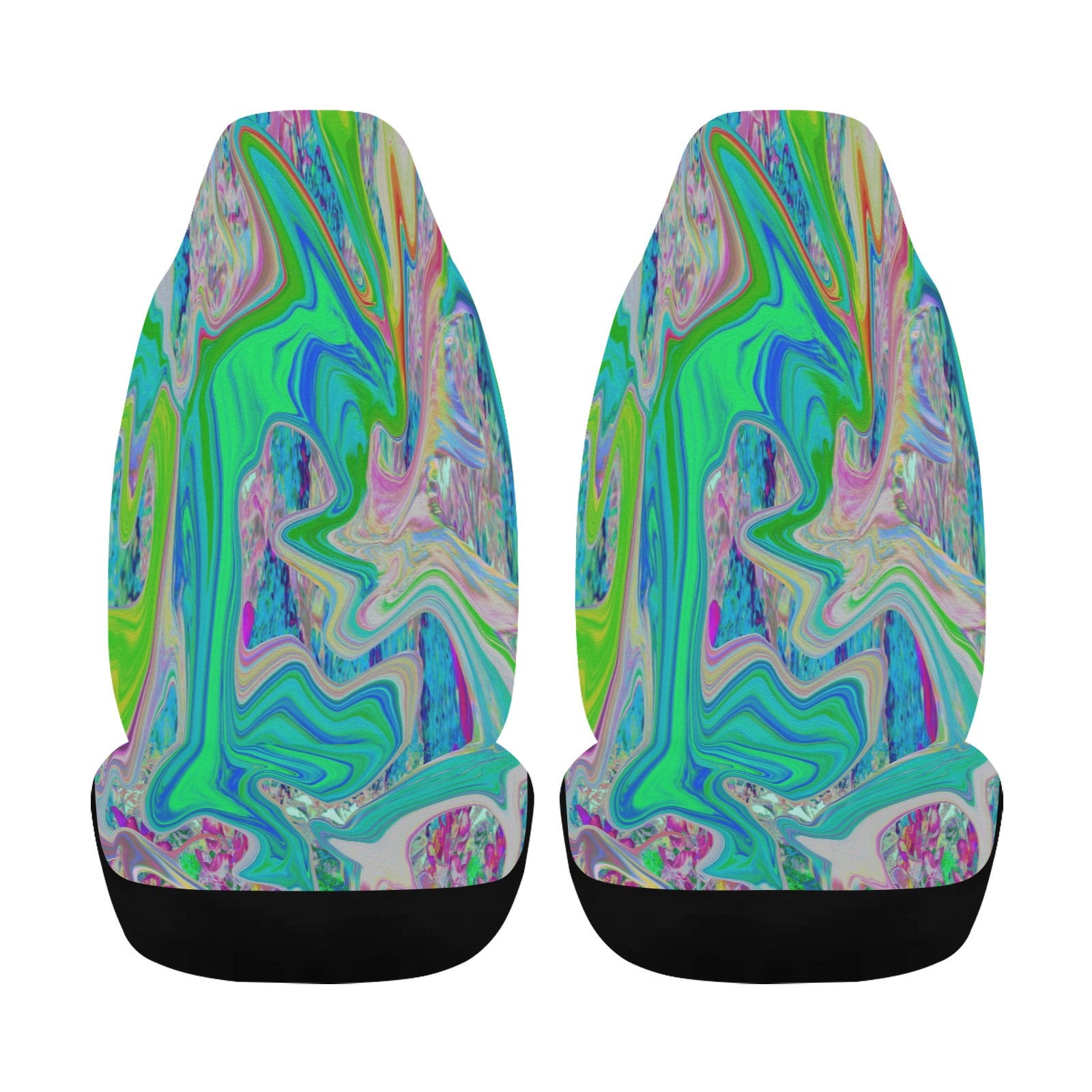 Car Seat Covers, Colorful Marbled Lime Green Abstract Retro Liquid Art