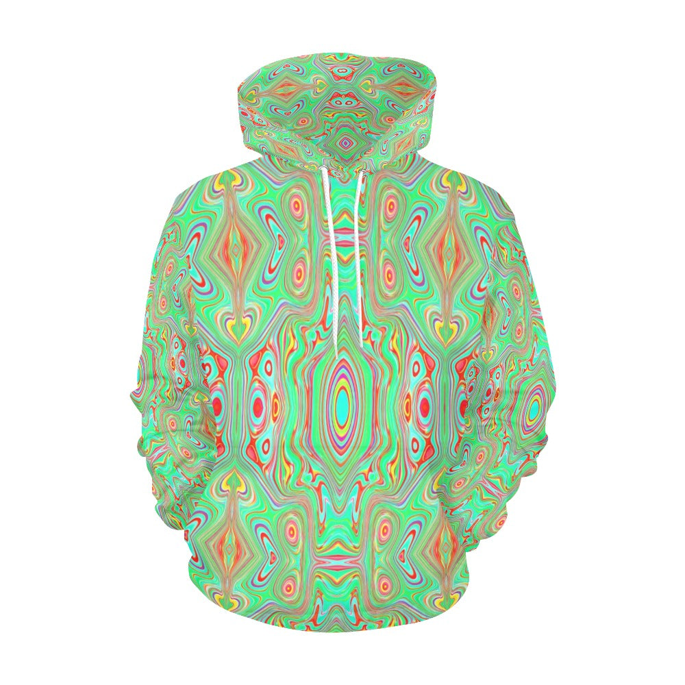 Hoodies for Women, Trippy Retro Orange and Lime Green Abstract Pattern