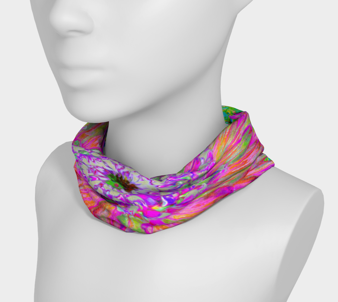 Wide Fabric Headband, Multicolor Rainbow Cactus Dahlia Explosion, Face Covering