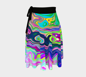 Artsy Wrap Skirt, Groovy Abstract Aqua and Navy Lava Swirl