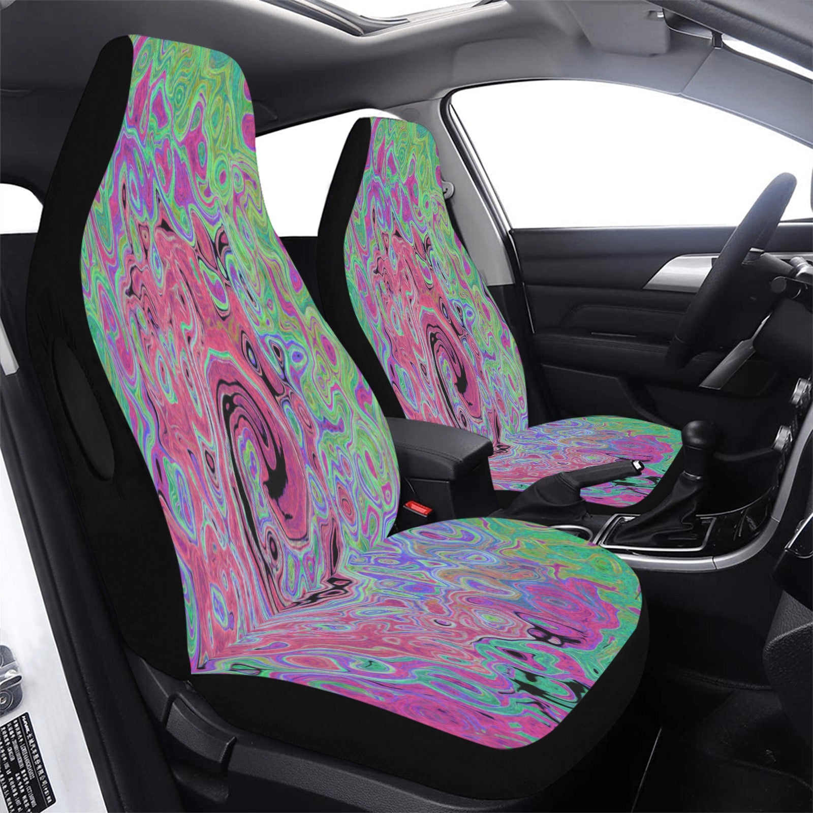 Car Seat Covers, Pink and Lime Green Groovy Abstract Retro Swirl