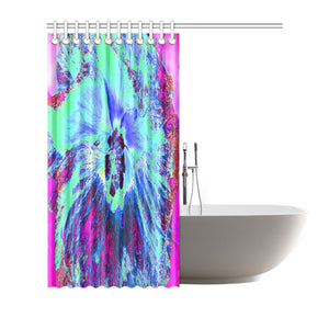 Floral Shower Curtains, Psychedelic Retro Green and Blue Hibiscus Flower