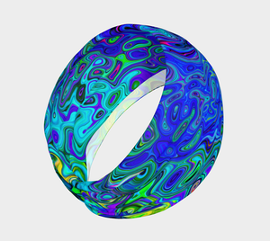 Wide Fabric Headbands, Trippy Violet Blue Abstract Retro Liquid Swirl