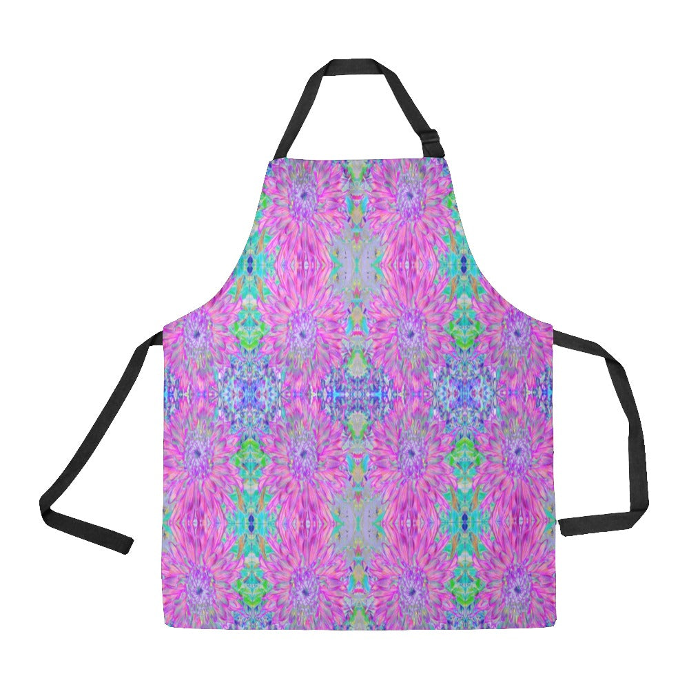Apron with Pockets, Cool Magenta, Pink and Purple Dahlia Pattern