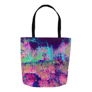 Tote Bags, Impressionistic Purple and Hot Pink Garden Landscape