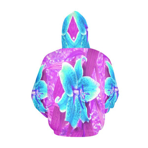 Hoodies for Women, Pretty Aqua Blue Stargazer Lily on Purple