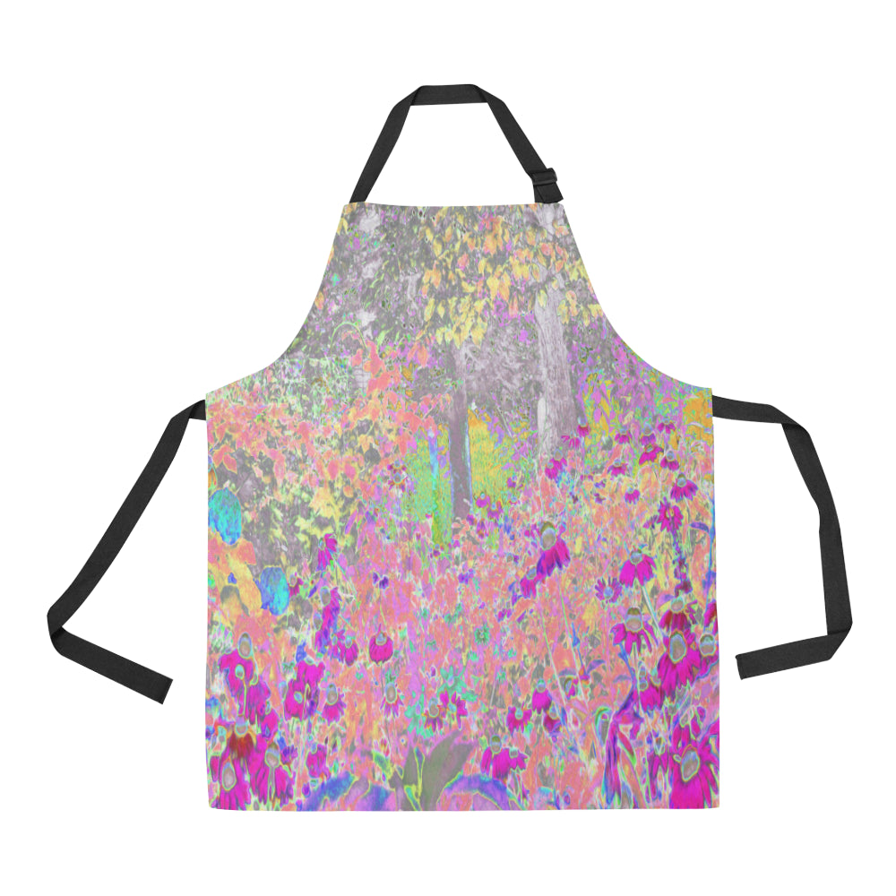 Apron with Pockets, Watercolor Garden Sunrise with Purple Flowers