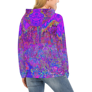 Hoodies for Women, Psychedelic Impressionistic Purple Garden Landscape