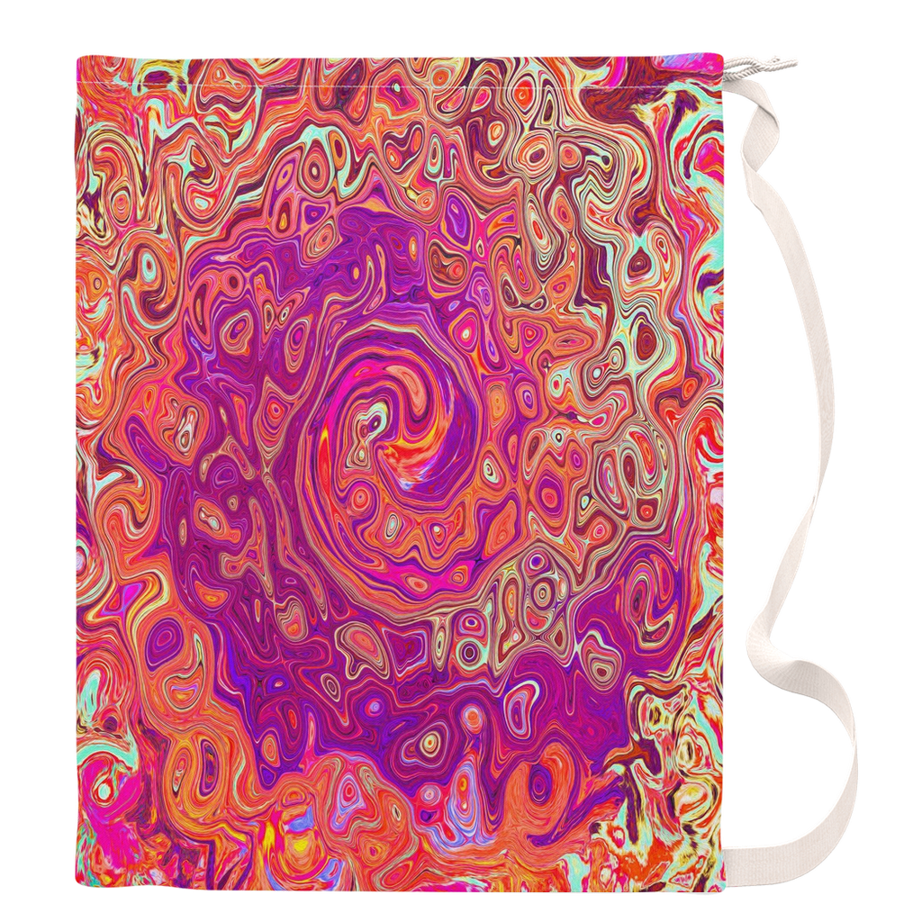 Large Laundry Bags, Retro Abstract Coral and Purple Marble Swirl